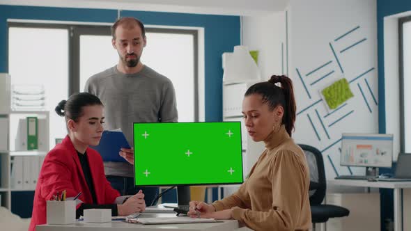Business People Working on Computer with Green Screen