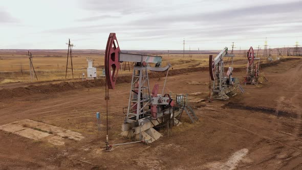 Pump Jack in Vast Oil Fields in Russia