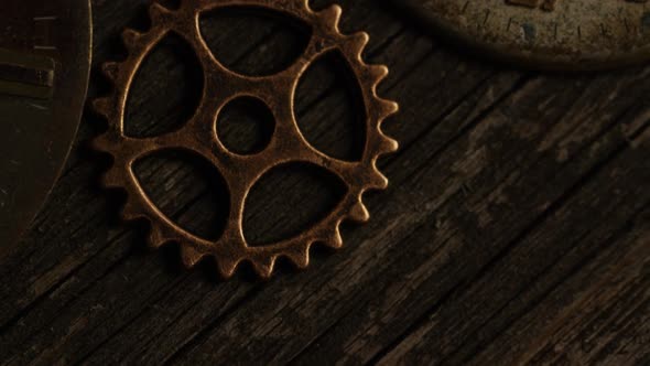 Rotating stock footage shot of antique and weathered watch faces