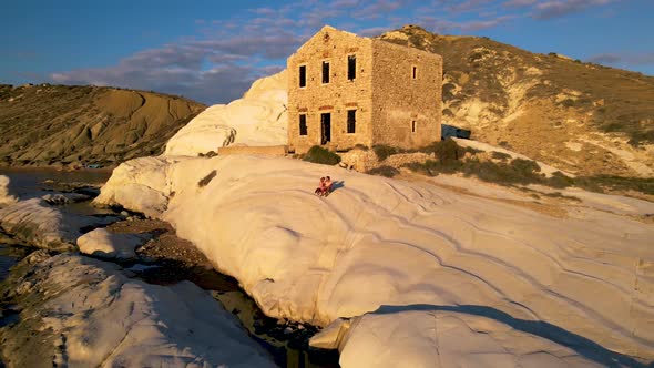 Punta Bianca Sicily Agrigento White Cliffs Coast with Abdonned House in Siclia