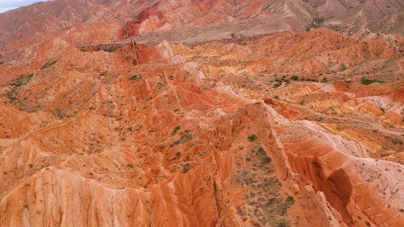 Aerial View of Desert Landscape in Kyrgyzstan at Sunset