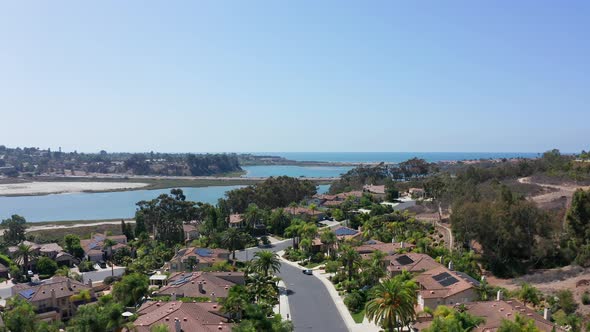 Carlsbad coastal city in California. Beach front homes with a view of the sea