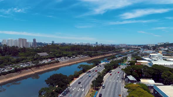 Downtown Sao Paulo Brazil. Cityscape of famous Tiete highway road.