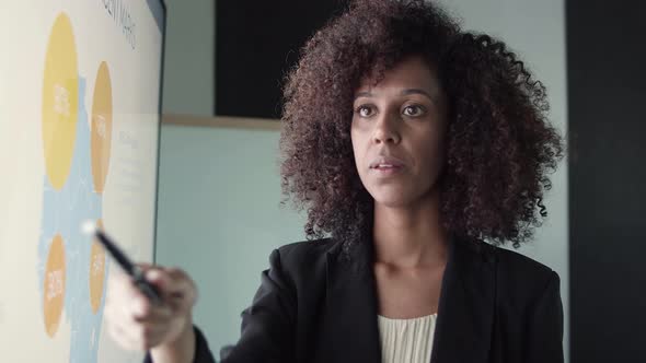 African American Office Worker Holding Pen and Presenting Data