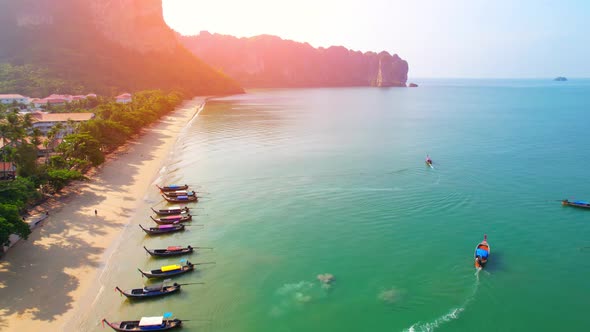 An aerial view from a drone over the bay, tropical seas and beautiful scenery