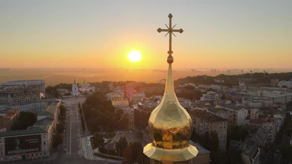 St. Sophia Church in the Morning at Dawn. Kyiv. Ukraine. Aerial View