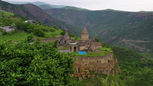 Aerial footage Tatev monastery in Syuniq province, Armenia.