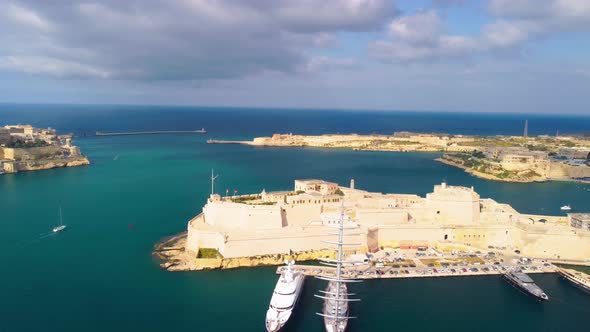 The view of Grand Harbour and Senglea (L-isla) peninsula with Fort Saint Michael on the tip from the