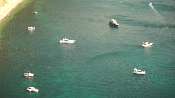 Sea Landscape with Yachts and Rocky Coastline