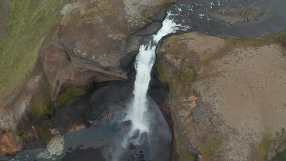 Overhead View of the Jump of Haifoss Waterfall in Iceland