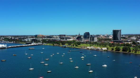 Orbital AERIAL Of Geelong Cityscape On Bright Blue Summers Day