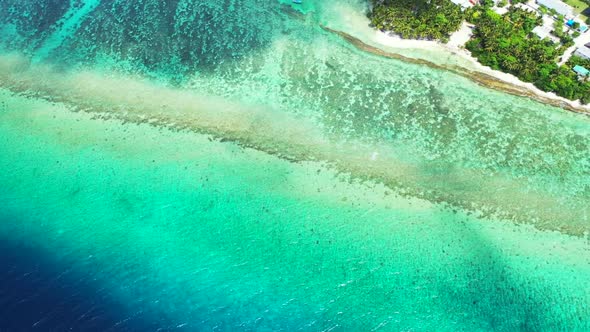 Aerial drone view tourism of exotic sea view beach trip by clear water and white sandy background of