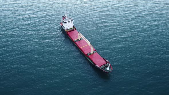 Large General Cargo Ship Tanker Bulk Carrier Aerial View