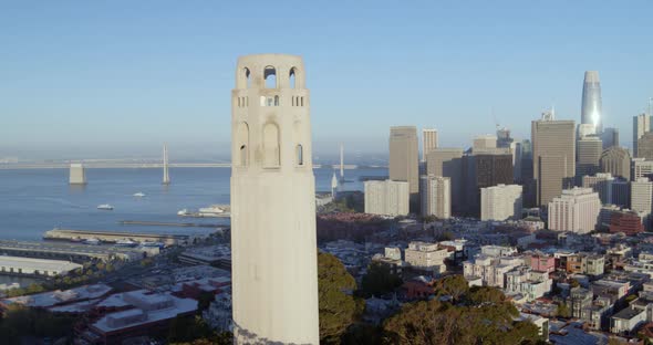 Aerial Pan Around the Coit Tower in San Francisco