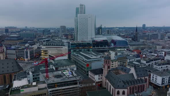 Aerial View of Buildings in City Centre at Twilight