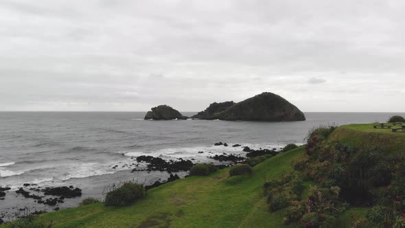 Ilheu de Vila franca (Vila Franca Islet) in the south coast of So Miguel Island, in Azores, Portugal