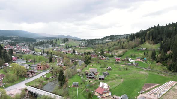Mountain village aerial view