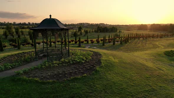 Scenic Landscape of Beautiful Summer Park Dobropark at Sunrise Motyzhyn Ukraine