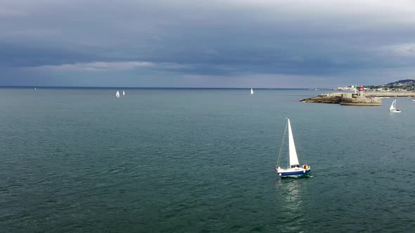 Aerial View of Sailing Boats, Ships and Yachts in Dun Laoghaire Marina Harbour, Ireland