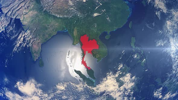 Realistic Earth Zoom Red Alert Highlight Country Thailand