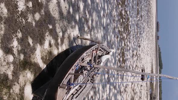 Vertical Video of Low Tide in the Ocean Near the Coast of Zanzibar Tanzania Aerial View