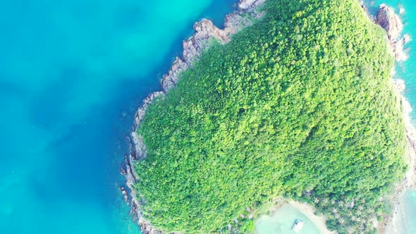 Natural aerial abstract view of a sandy white paradise beach and blue ocean background in colourful 