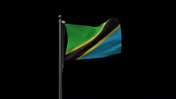 Tanzania Flag On Flagpole With Alpha Channel