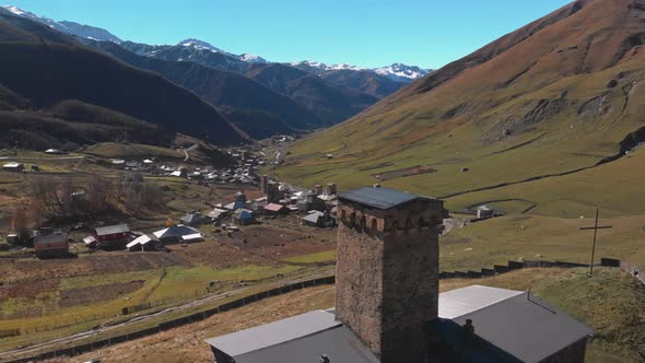 View of the Ushguli Village at the Foot of Mt