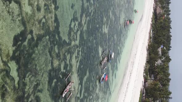 Vertical Video of the Ocean Near the Coast of Zanzibar Tanzania Aerial View