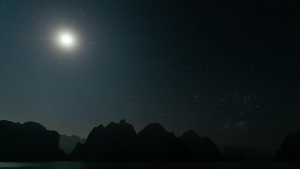 Time Lapse Moon Shine Over The Mountain Range.