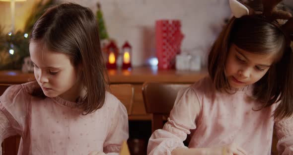 Two Cute Sisters Build Decorate Christmas Gingerbread House