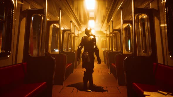Ancient Metal Armored Knight in Metro Subway alt