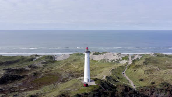A Lighthouse on the Dunes of Northern Denmark at Lyngvig Fyr