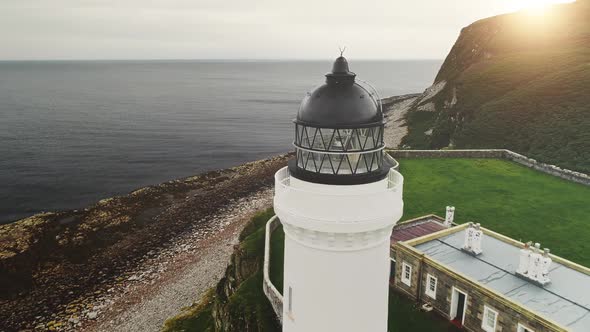 Closeup Lighthouse at Sun Island Aerial