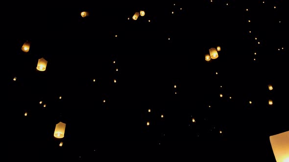 Chiang Mai Thailand White Lantern in the Sky for the Loi Krathong or Yee Peng Festival