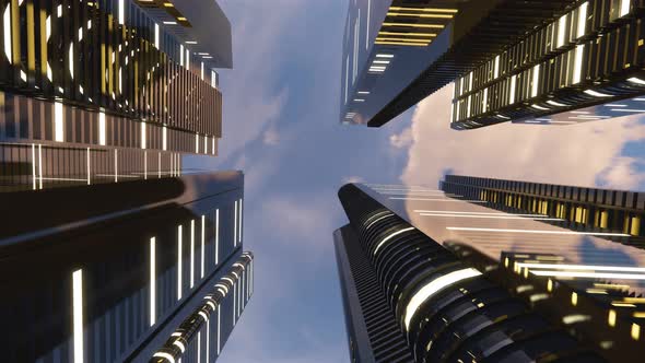 3d render of abstract bright city with skyscrapers. Simple forms of buildings