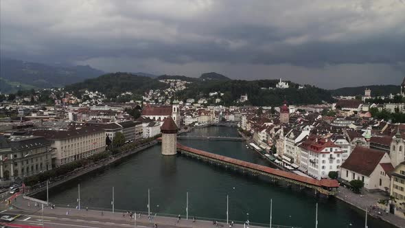 Aerial of Reuss River and Historical Lucerne