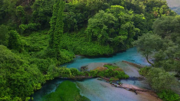 Blue tears in Albania. Beautiful Albanian nature. Benja hot springs. Footage should ideally be used