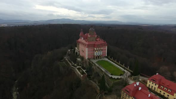 Aerial view of the castle of Ksiaz, Swidnica, Poland