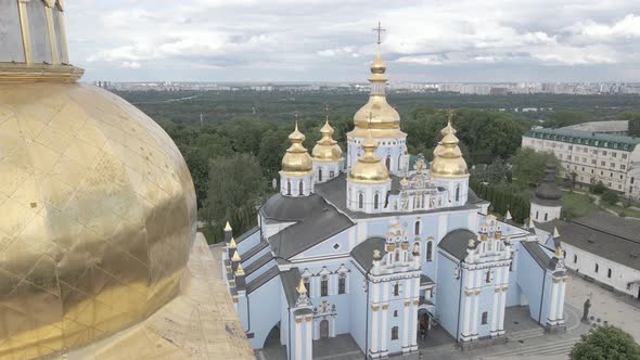 Kyiv. Ukraine: St. Michael's Golden-Domed Monastery. Aerial View. Flat, Gray