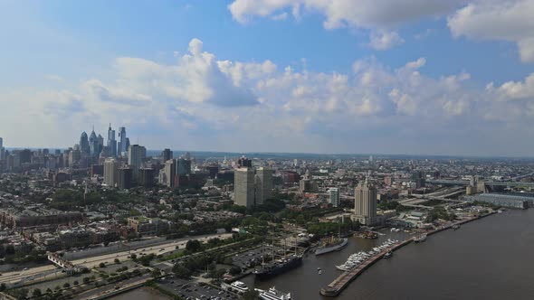 Aerial View of the Urban Row Houses of Neighborhood in Roofs Philly Pennsylvania