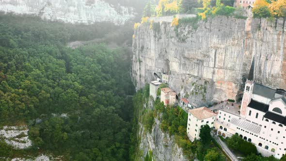 Aerial Panorama View of Madonna Della Corona Sanctuary Italy