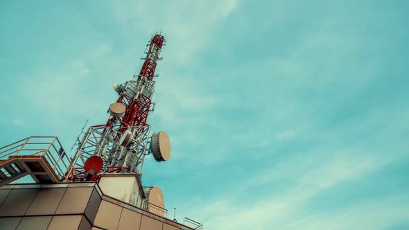 Time Lapse of Telecommunication Tower Against Sky and Clouds in Background