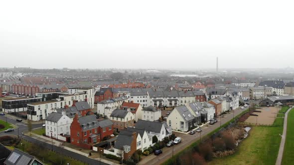 Aerial - Residential of Northampton, a cold morning with view above the houses from the sky in Unite