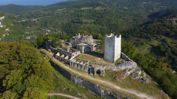 Aerial Of Anakopia Fortress And Iverskaya Mountain Abkhazia