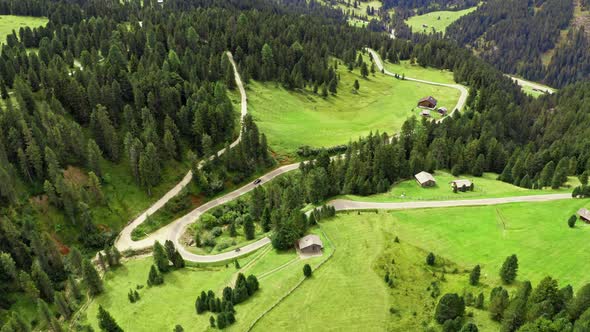 Aerial view of mountain road at Passo delle Erbe, Dolomites