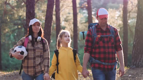 Happy Family are Running on Hike Trip