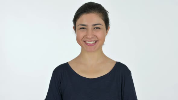 Indian Woman Crying at Camera, White Background 