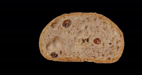 Piece Of Wheat Bread With Raisins, Rotation Around, Alpha Channel