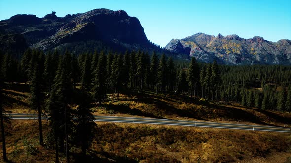 Aerial View of Mountain Road and Forest